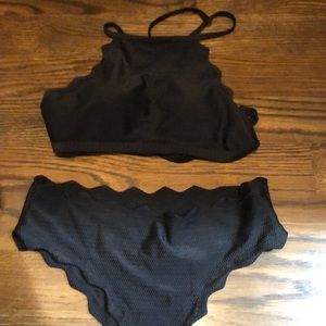 CUPSHE black scalloped halter top bikini